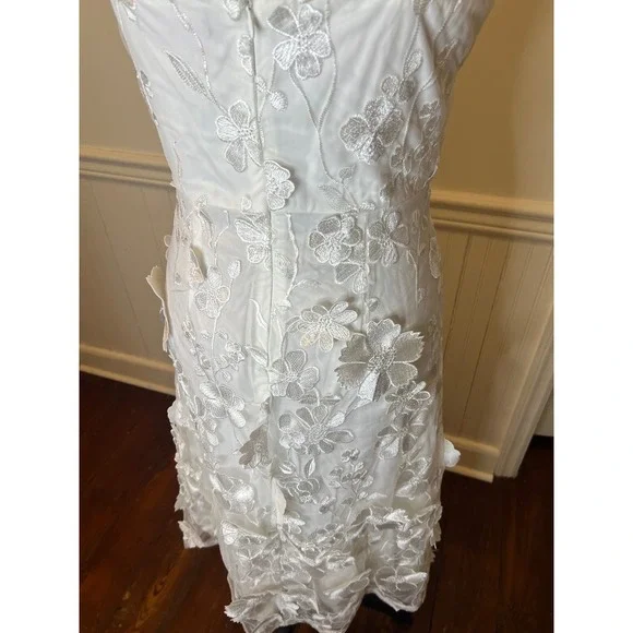 Lulus White 3D Floral Embroidered Midi Dress Square Neck Adjustable Straps XS - Picture 6 of 7
